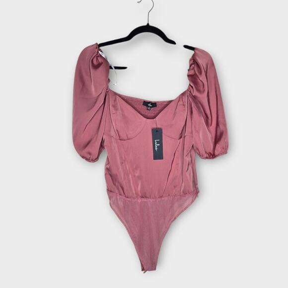 NEW Lulus Womens Sweet Personality Bodysuit XL Rose Puff Sleeve Romantic Style - Picture 2 of 10